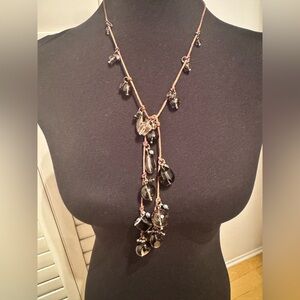 London Glass Bead & Leather Cord Statement Necklace – 34” Adjustable Length
